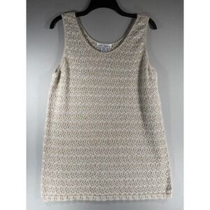 Sarah Richards Beige Vintage Crochet Knit Tank Top Sleeveless Scalloped Hem USA